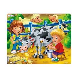Пазл Дети на ферме и корова, 18 деталей